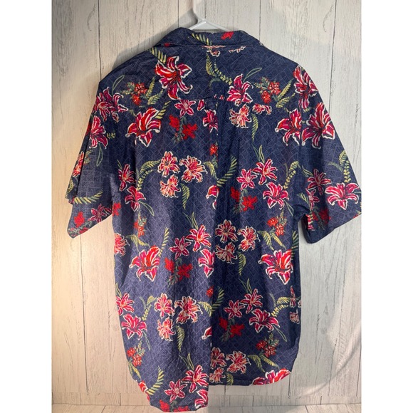Tommy Bahama Mens Large Blue Floral Tropical Short Sleeve Button Down Shirt - Picture 3 of 4